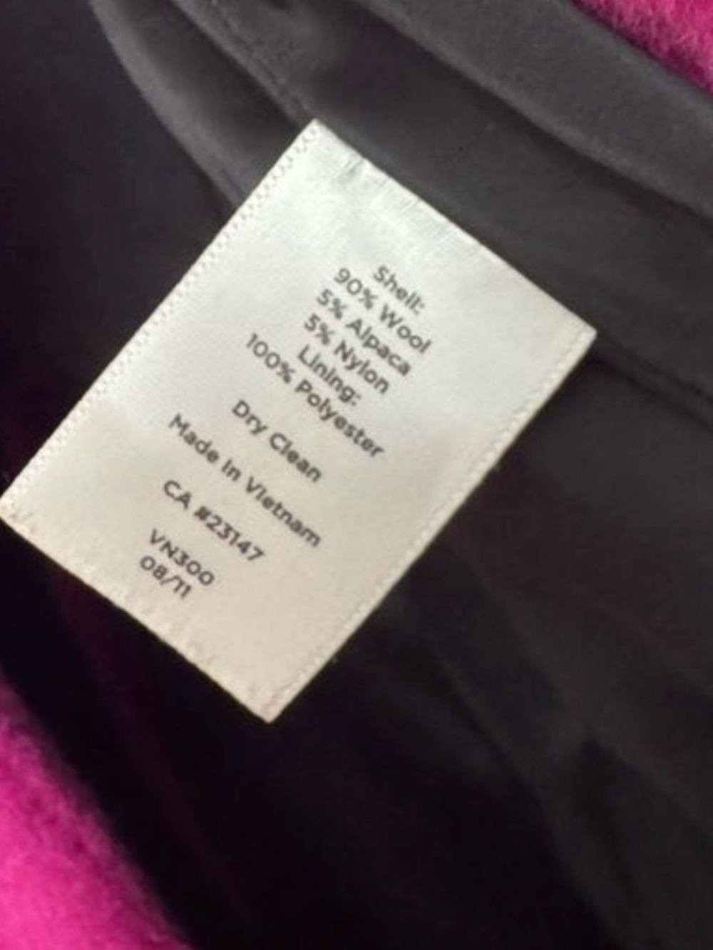 Talbots Bright Fuchsia Wool Pea Coat - Picture 7 of 8